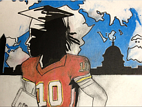 Football grad in mural Part of a wall mural featuring a football player in a graduation cap